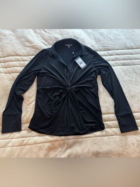 NWT Adrianna Papell Black Twist-Front Long Sleeve Top, size Small